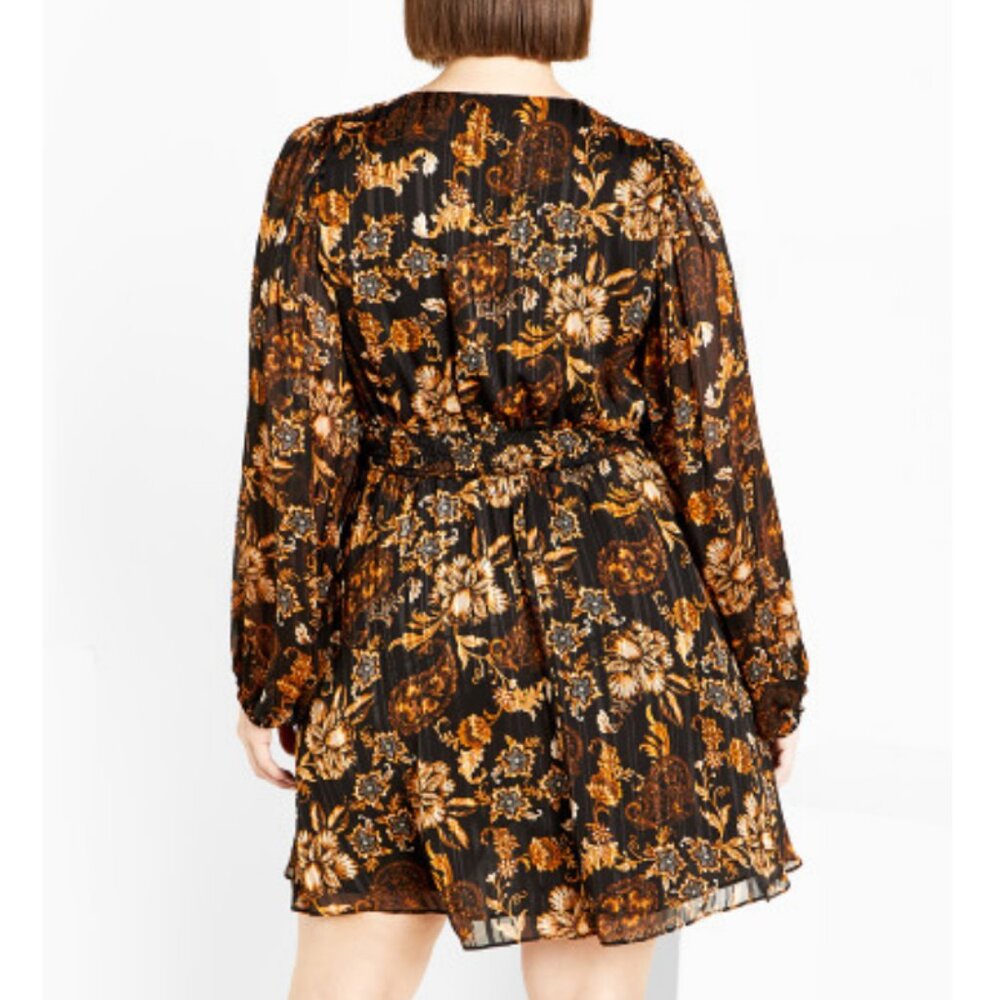NWT City Chic Black Floral Pleated Faux Wrap Mini Dress 18 - Picture 4 of 12